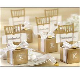whole 100pcs Cute Gold silver Chair Wedding Favor Candy Boxes Ribbon Wedding Package Gift Box baby shower favor gift box2918315