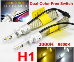 1 Set H1 60W 8000LM S5 LED Headlight Kit LUMI ZES Chip Dual Color 3000K Golden Yellow 6500K White Switch Fanless Changeable2080717