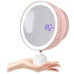 Liquid Soap Dispenser 1 Set Rechargeable Foaming Hand Wall Mounted With Fill Light & Mirror Pink