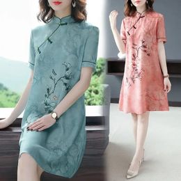 Fashion Chinese National Clothe Summer Cheongsam Short Dress Retro Printed Qipao Elegant Lady Casual ALine 240220