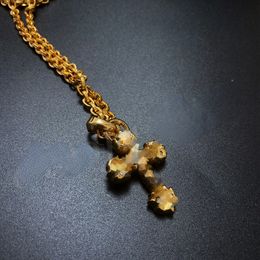 Unisex Designer Pendant Necklaces Trendy Flame Cross Pendant Decorated with Gemstone Diamond Couple Necklace