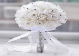 Beautiful White Ivory Bridal Bridesmaid Flower Wedding Bouquet Artificial Flower Rose Bouquet Crystal Bridal Bouquets1318123