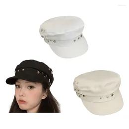 Berets Summer Spring Girls Shopping Woman Alloy Star Rivet Decor Military Hat