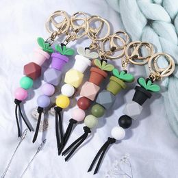 Keychains 1PCS Silicone Beaded Lanyards Keychain For Women Girls Colourful Beads Potting Keys Keyring Bag Pendant Accessory Gifts