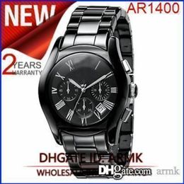 100% ORIGINAL JAPAN MOVEMENT New Lovers Ceramic Black Chronograph Dial Quartz Wrist Watch AR1400 AR1401245q