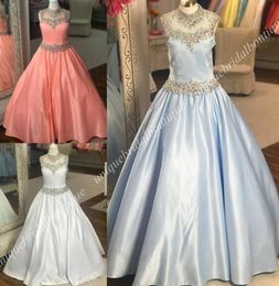 Little Roise Girls Pageant Dresses 2019 ALine High Neck Real Po Light Sky Blue White First Communion Dress for Little Girl Flo1983072