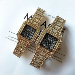 Square Designer Roman men women watch quartz movement all diamond iced out watch high quality unisex dress watches lady clock mont2754