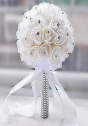 Beautiful White Ivory Bridal Bridesmaid Flower Wedding Bouquet Artificial Flower Rose Bouquet Crystal Bridal Bouquets9950669