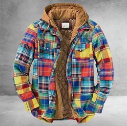 Men039s Jackets Men Retro Vintage Spring Winter Long Sleeve Plaid Shirt Jacket For Checked Coat Overcoat Hooded Pocket5397938