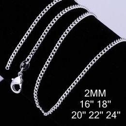 2MM 925 Sterling Silver Curb Chain Necklace Fashion Women Lobster Clasps Chains Jewellery 16 18 20 22 24 26 Inches GA262224g