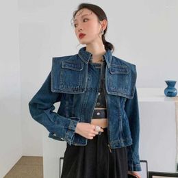 Women's Jackets Jackets ZCSMLL Fall Denim Fashion Slim Cape Coat Dark Blue Jean Ladies Designer Clothing 240301