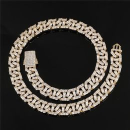Chains DRIP 10MM Cubic Zirconia Heavy Cuban Chain Baguette Bling Iced Out Brass Necklace Men White Gold Plated Jewelry Choker268P