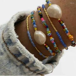 Link Bracelets 2024 Trendy Bohemian Coloured Rice Bead Bracelet For Women Natural Pearl Delicate Colourful Rainbow Bangle Christmas Present