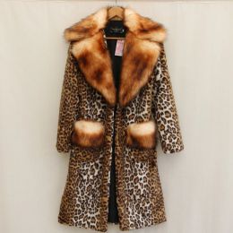 Fur Women's leopard pattern marten coat fur long coat raccoon hair big fur collar casual warm windbreaker