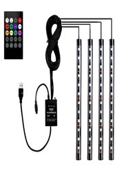 4 Pieces Auto RGB Multicolor Interior Music Voice Active Function LED Strip Lighting with Remote Control Kit USB Port6819366