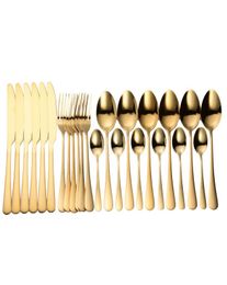 Tablewellware Dinner Set Kitchen Tableware Gold Cutlery Set 24 Pcs Stainless Steel Cutlery Gift Set Spoon and Fork Drop 209433440