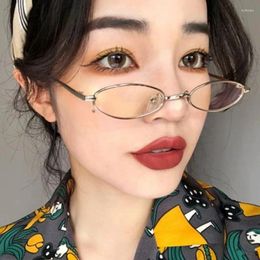 Sunglasses Metal Thin Frame Fashion Eyewear Silver Or Gold Round Anti Blue Light Reading Glass Oval Shaped Glasses For Women Korean Readers
