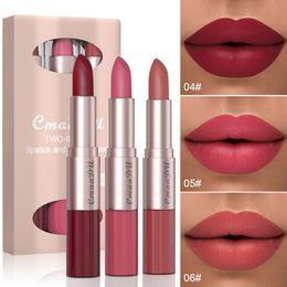 2 In 1 Deep Red Matte Lipstick Long Lasting Smudge Proof Liquid Lipstick Lip Gloss Stain 3Pcs Set for Women