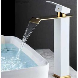 Bathroom Sink Faucets QIUCI waterfall basin sink faucet gold and black waterfall faucet brass bathroom faucet deck installation washbasin faucet Q240301