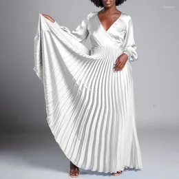 Ethnic Clothing Maxi African Dress For Women Nigerian Africa Clothes Robe Africaine Femme Full Sleeve V-neck Pleated Gowns Party Sexy