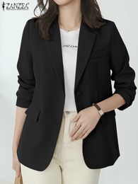 ZANZEA Women Elegant Office Blazer Long Sleeve Lapel Neck Solid Color Suit Female Fashion Vintage Shirt Spring Thin OL Blouse 240220