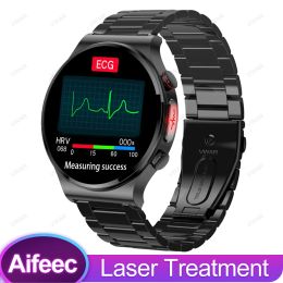 Watches Aifeec Max Pro Smart Watch Men Laser Treatment ECG Body Temperature Measurement Heart Rate Blood Pressure Oxygen Smartwatch