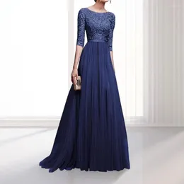 Casual Dresses Women Maxi Dress Elegant Lace Embroidered Evening For Prom Party With Half Sleeve Tight Waist Floor Length