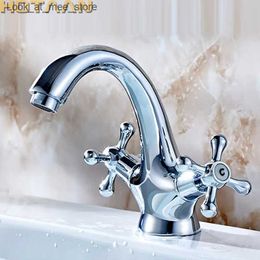 Bathroom Sink Faucets Hotaan solid brass chrome plated two handed handle control antique faucet kitchen bathroom basin mixer Robinet YT-5021-C Q240301