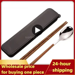 Dinnerware Sets Portable Travel Stainless Steel One-person Chopsticks Three-piece Set Kitchen Accessories Students Tableware