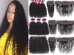 9A Brazilian Human Hair Bundles With Closures 4X4 Lace Closure Or 13X4 Lace Frontal Closure Kinky Curly Deep Wave Bundles With Clo7155648