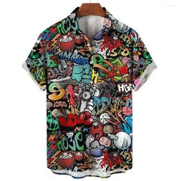 Men's Casual Shirts Man Hip Hop Shirt 3d Graffiti Big Size Summer Short Sleeve Sweatshirt Lapel Button High Quality Clothing Fashion Top