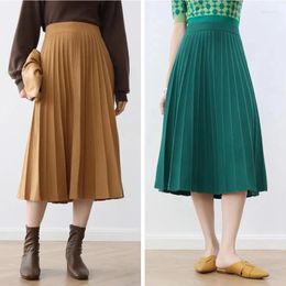 Skirts Vintage High Waist A-line Umbrella Autumn Pleated Skirt 2024 Fashion Simple Mid Length Loose Women Winter Knitted