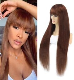 Brazilian Straight Ombre Human Hair Wigs For Women Full Wig With Bang Silk Brown Purple Highlight Wig Remy 30inch2924980