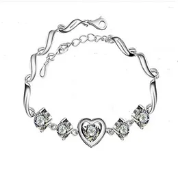 Link Bracelets High Quality Pure 925 Sterling Silver Needle Bracelet Heart Crystal Zircon For Woman Party Engagement Jewellery Gift