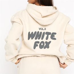 Women White Foxx Hoodie Designer Sportswear White 2 peças homens mulheres primavera outono inverno novo conjunto de capuz de moletom de mangas compridas com capuz com capuz 161