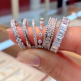 Wedding Rings Dainty Stacking For Women Korean Fashion Cubic Zirconia White Gold Plated Female Jewellery Trend 2024 Dropship Supply KCR082