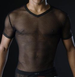 Men T Shirts Transparent Mesh See Through Tops Tees Sexy Man Tshirt V Neck Singlet Gay Male Casual Clothes Tshirt Clothing3954388