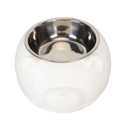 Feeding Cat Dog Food Bowl Food Grade 304 Stainless Steel 200ml Capacity Elevated Tilt Pet Bowl for Cats Dogs White