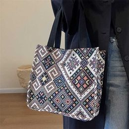 Canvas Bags Large Capacity Ethnic Style Bag Internet Red Canvas Bag Handmade Woven Tote Women's Ins Shoulder Handbag