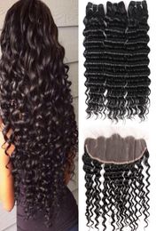 8A Brazilian Deep Wave Bundles With Closure 100 Human Hair Lace Frontal Closure With Bundles Deal Kinky Curly Water Wave Body Str4960810