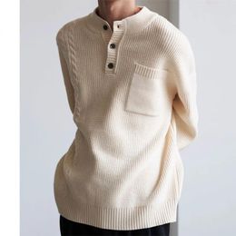 Men's Sweaters Autumn Winter KPOP Fashion Style Harajuku Slim Fit Jumpers Loose Casual All Match Knitwear Solid Pockets Long Sleeve