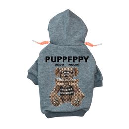 Designer Dog Clothes Winter Warm Dog Apparel Soft Fleece Hoodie with Little Bear Pattern Puppy Jacket Yorkies French Bulldog Outfits Dog Cold Weather Coats Gray A866
