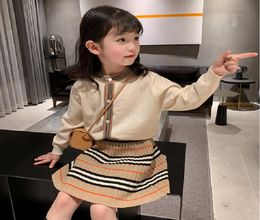 New Arrival 2020 Autumn Girls Clothing Knitted 2 Pieces TopSkirt Suit Kids Clothes Sets Children OutfitsX10194191303