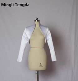 Mingli Tengda Elegant Long Sleeves Wedding Bridal Bolero Satin Bridal Wraps Wedding Jacket Women Shrug Coat Jacket New Wrap Hing N8762350