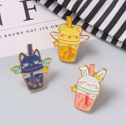 New Beverage Series Alloy Brooch Creative Cartoon Rabbit Milk Tea Cup Baked Paint Badge