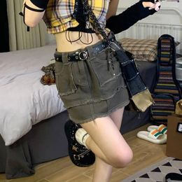 Skirts Y2k Harajuku Cargo Mini Skirt Women Denim A Line Vintage Grunge Sexy America 90s Retro High Waist