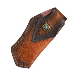 S2272 Two-layer Genuine cowhide folding knife sheath, Pocket EDC Knife Case, Portable Pouch Knife Leather Holster with Snap Closure and Belt Loop
