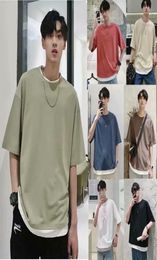 t shirt men cotton Summer Fake TwoPiece t shirt oversize Tshirt Boys039 Loose Tshirt HalfSleeve Clothes organic cotton4832712