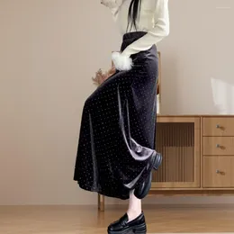Skirts Breathable High-waist Skirt Elegant Rhinestone Decor Maxi For Women High Waist A-line Pleated Ankle Length Commute