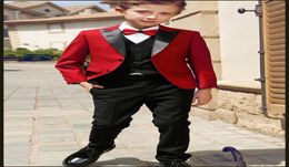 happychild Red Boys Formal OccasionTuxedos Black Peak Lapel Two Button Kids Wedding Tuxedos Child Suit JacketPantsTieV3927123